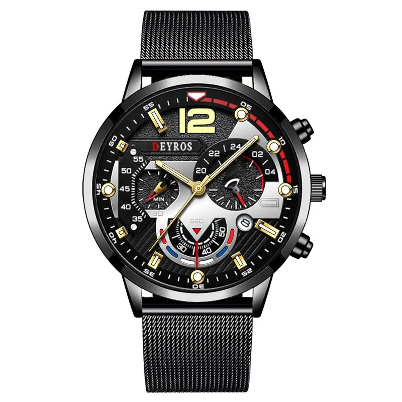 2023 Luxury Men’s Quartz Watch with Stainless Steel Mesh and Luminous Features