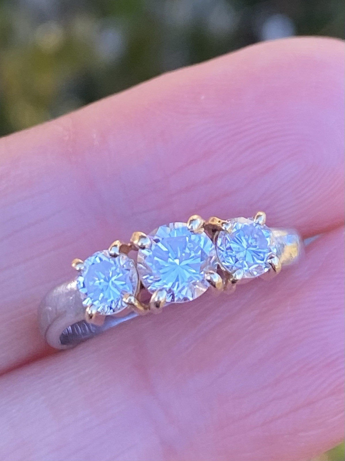 Platinum & 18K YG 1.00TCW 100% Natural Diamond Three Stone Ring