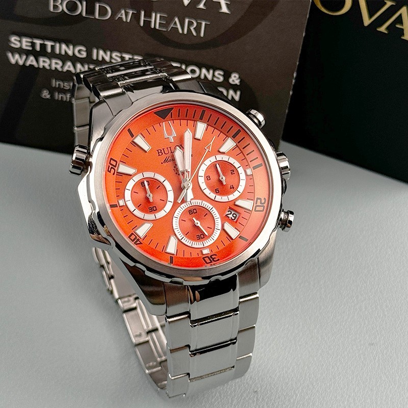 Bulova 96B395 Marine Star Orange Dial Chronograph Men’s Quartz Watch 43mm