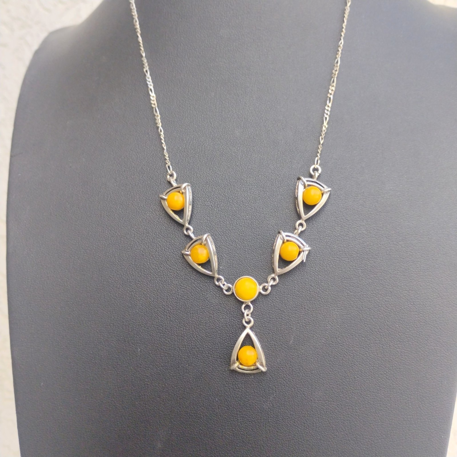 Vintage Baltic Yellow Egg Yolk Amber Sterling Silver Y-Drop Necklace 18″