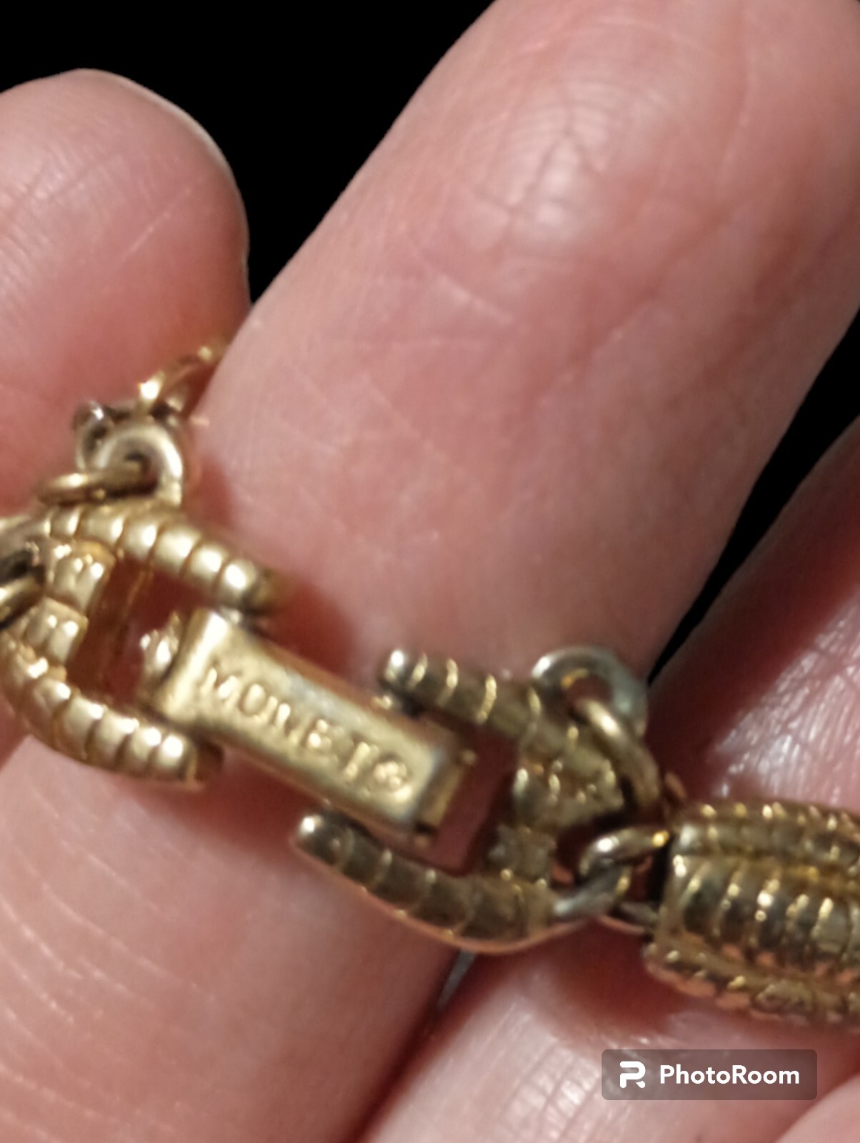 Signed Monet Gold Tone Bracelet With Safety Chain Textured Exquisite Piece