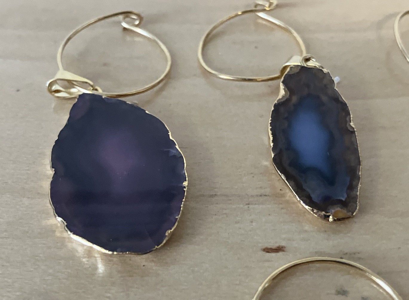 Lot of 6 Authentic Brazilian Jewelry- Geode Slice Earrings – Gold Edged