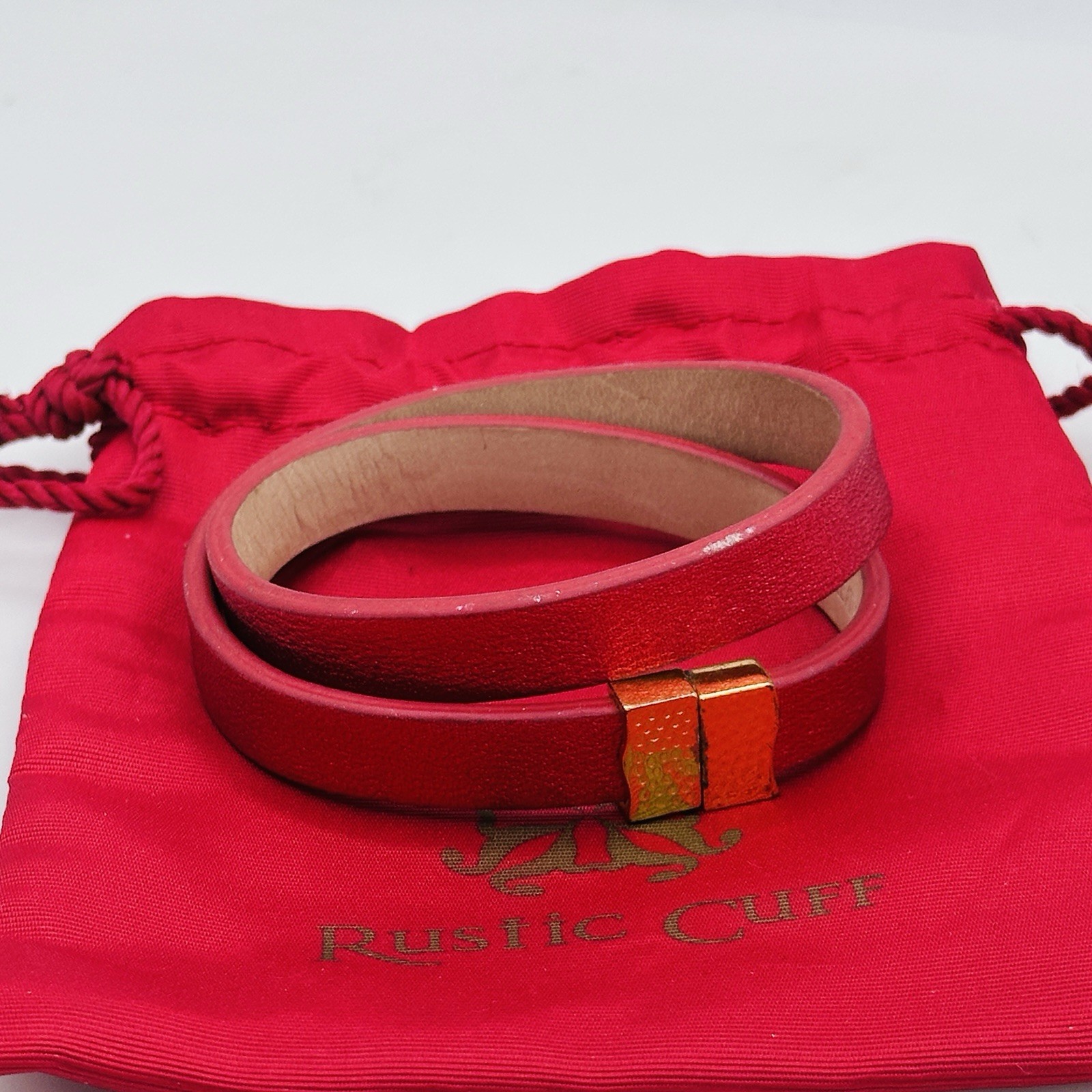 Rustic Cuff Patriotic Red White Blue 3-Piece Bracelet Stack with Pouch