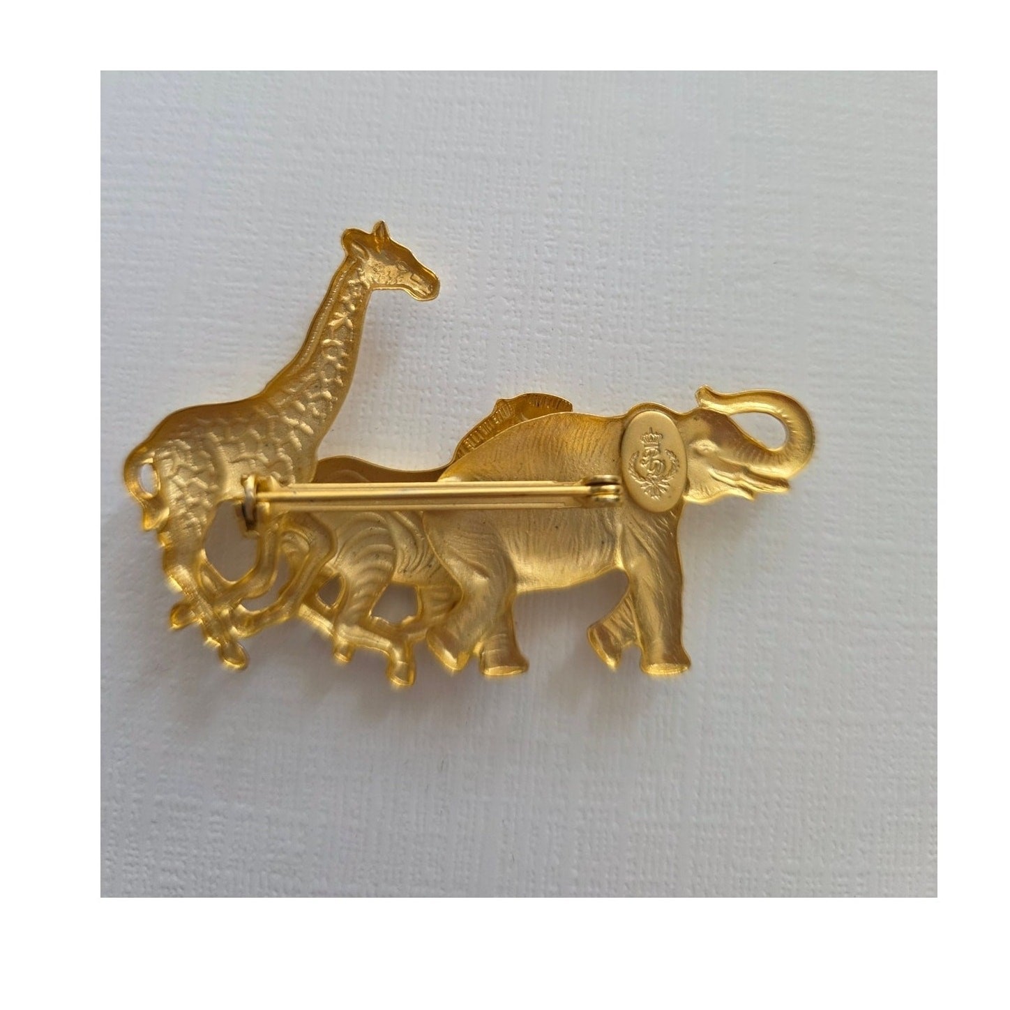Premier Designs Safari Gold Tone Zebra Elephant Giraffe Brooch Pin