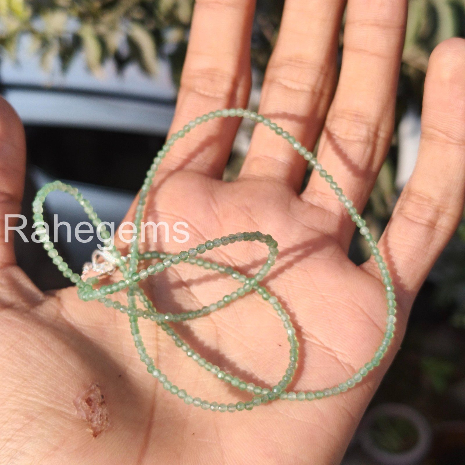 Green Aventurine Necklace 2mm Faceted Rondelle, Dainty Real Gemstone Choker, Min