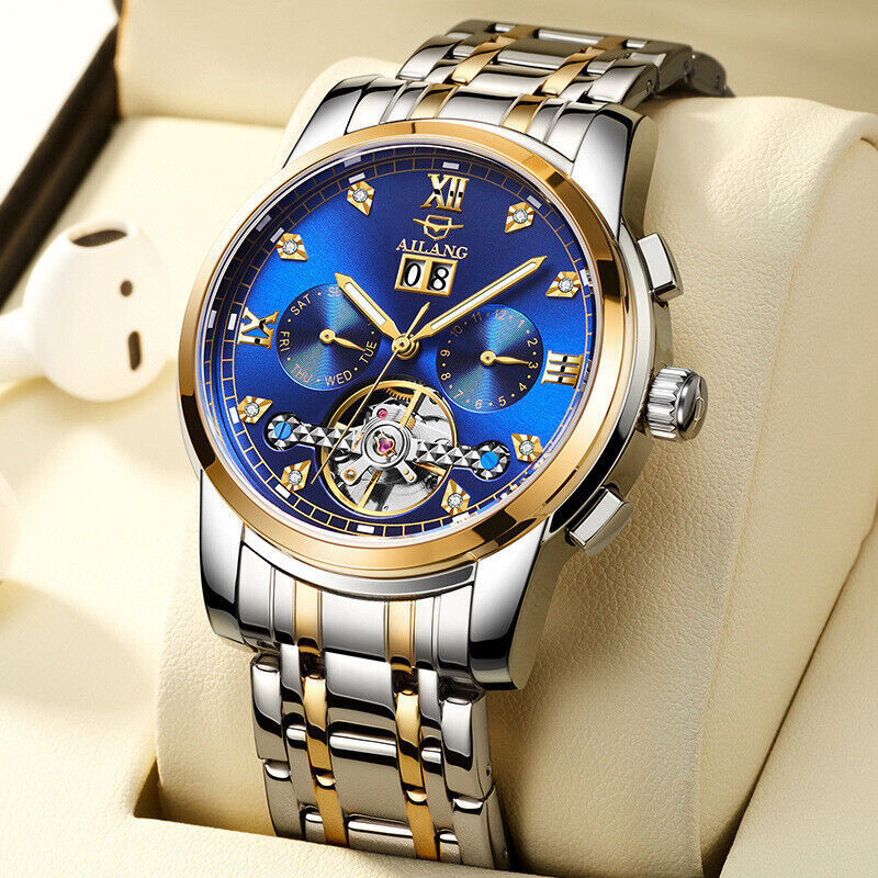 AILANG Men Watch Calendar Luminous Hollow Automatic Mechanical Wristwatch
