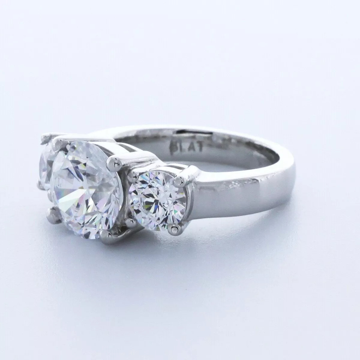 Platinum 3-Stone Engagement Ring Classic 3.17 CT Round Lab-Grown Diamond D VS2