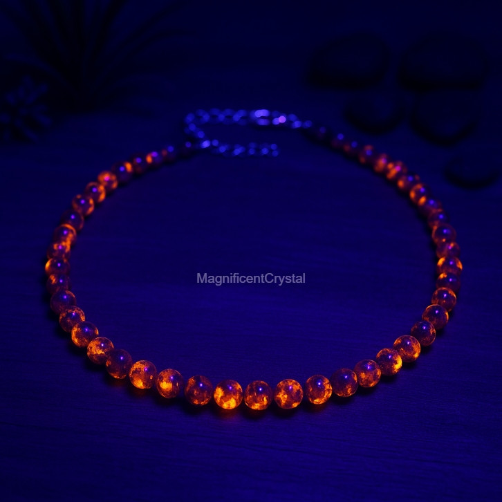 Yooperlite Glow Stone Choker Necklace 4mm Fluorescent Beaded Healing Jewelry