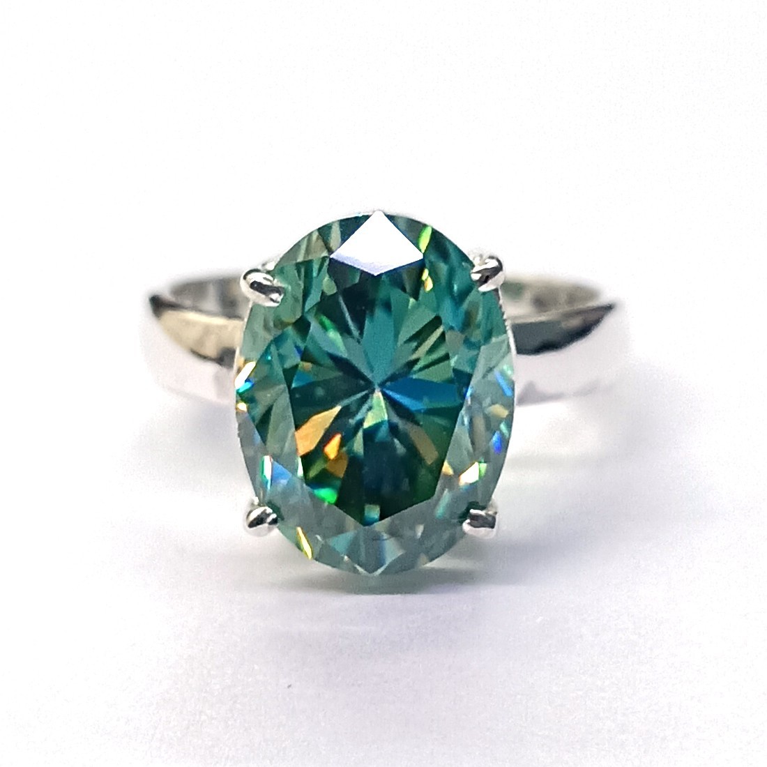 5.20 Ct Certified Oval Shape Certified Blue Diamond Ring 925 Silver