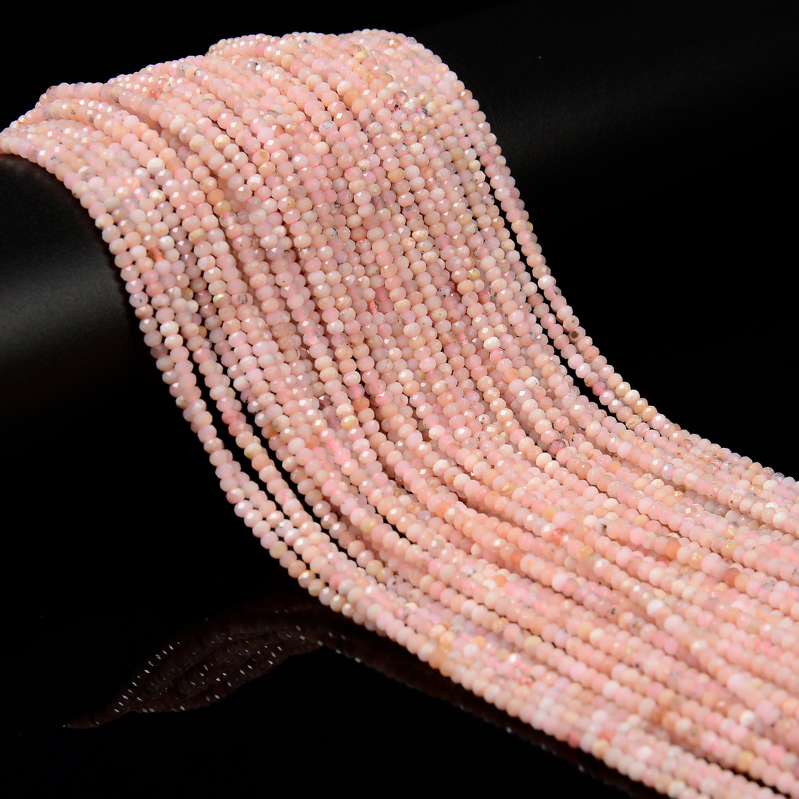 Natural Pink Opal Faceted Rondelle Beads Size 2x3mm 15.5” Strand