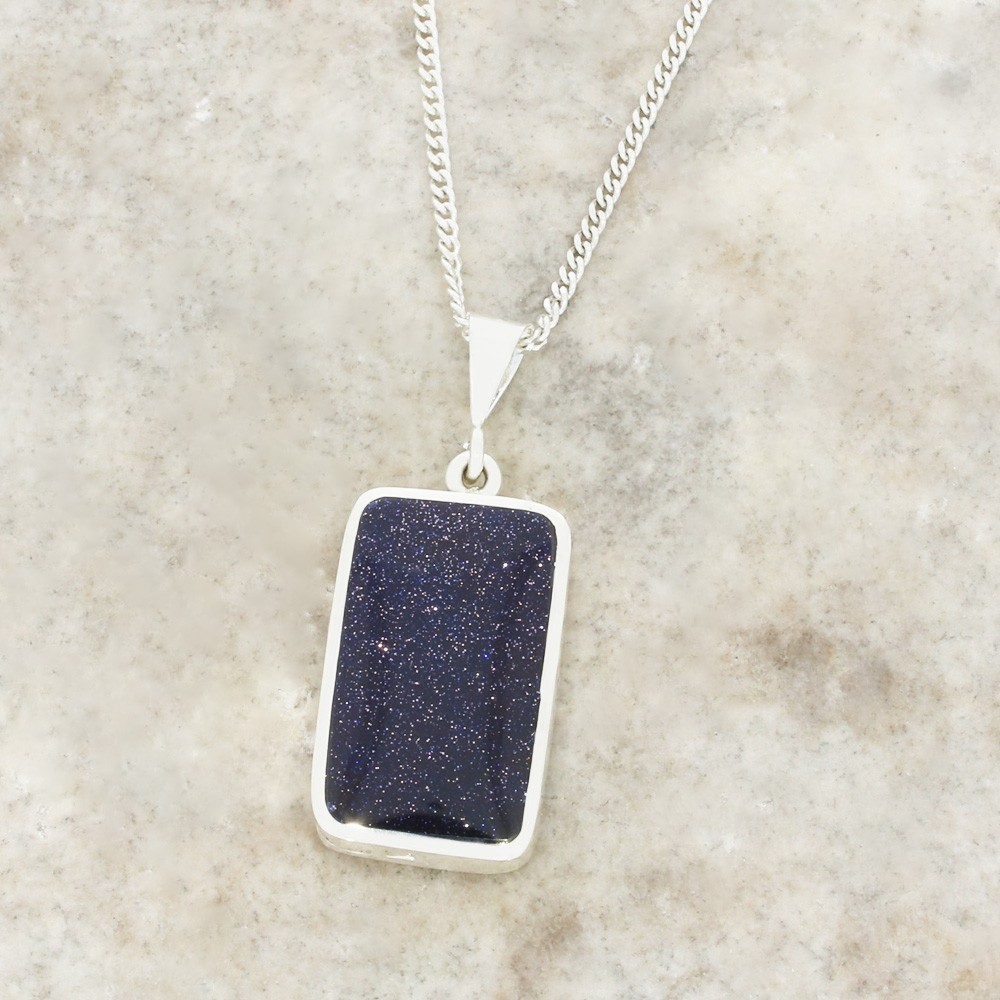 Derbyshire Blue John and Blue Goldstone Sterling Silver Necklace DBJ812