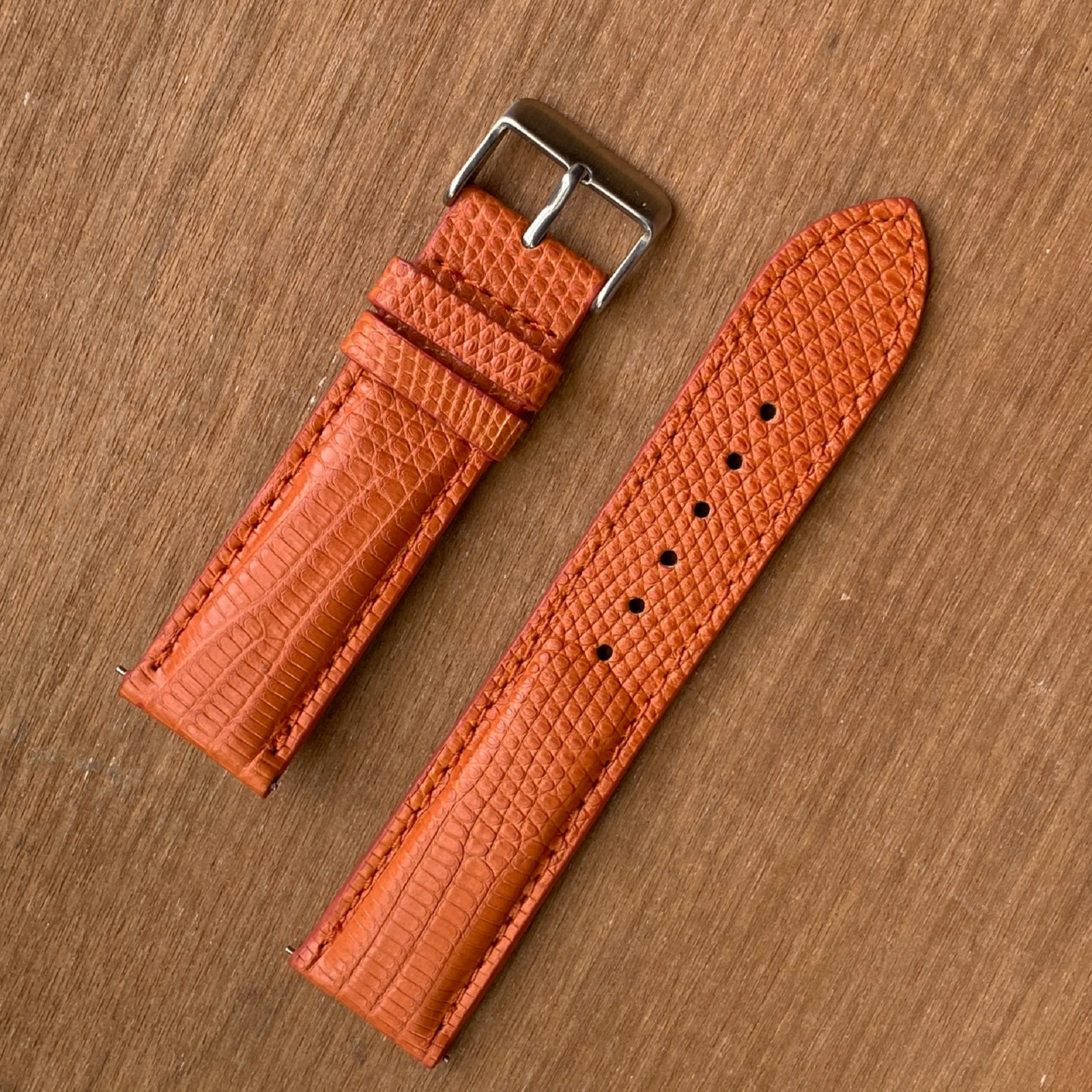 Orange Lizard Leather Watch Band Men Classic Real Lizard Watch Strap Handmade
