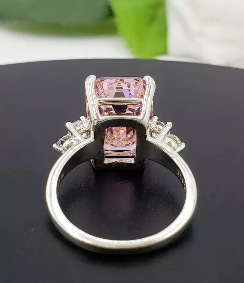 8.40 Ct Emerald Cut Natural Pink Sapphire Diamond Wedding Ring 14K White Gold 7