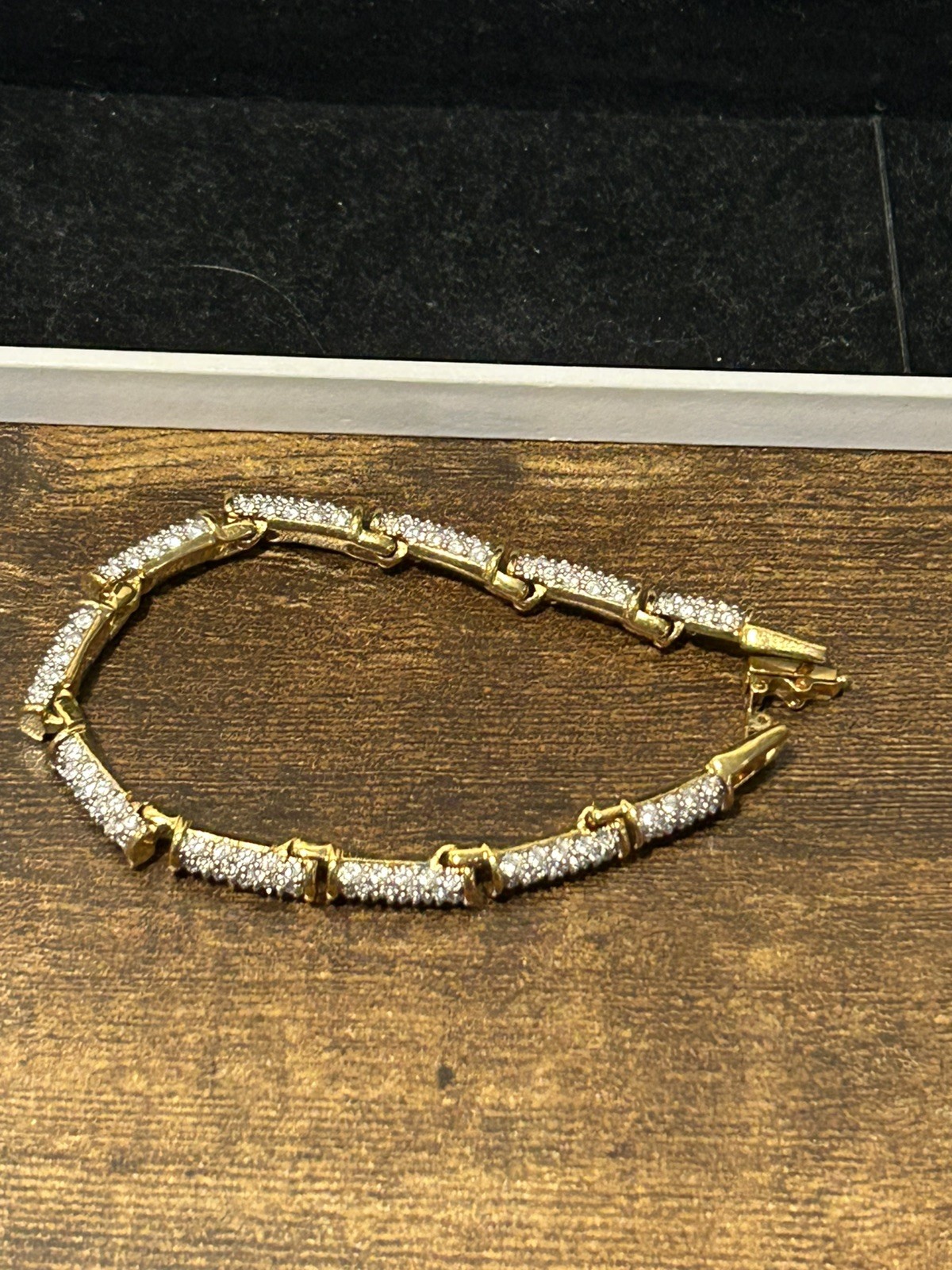 Vintage Swarovski Clear Pave Yellow Gold Plated Tennis Bracelet 18.5 cm approx