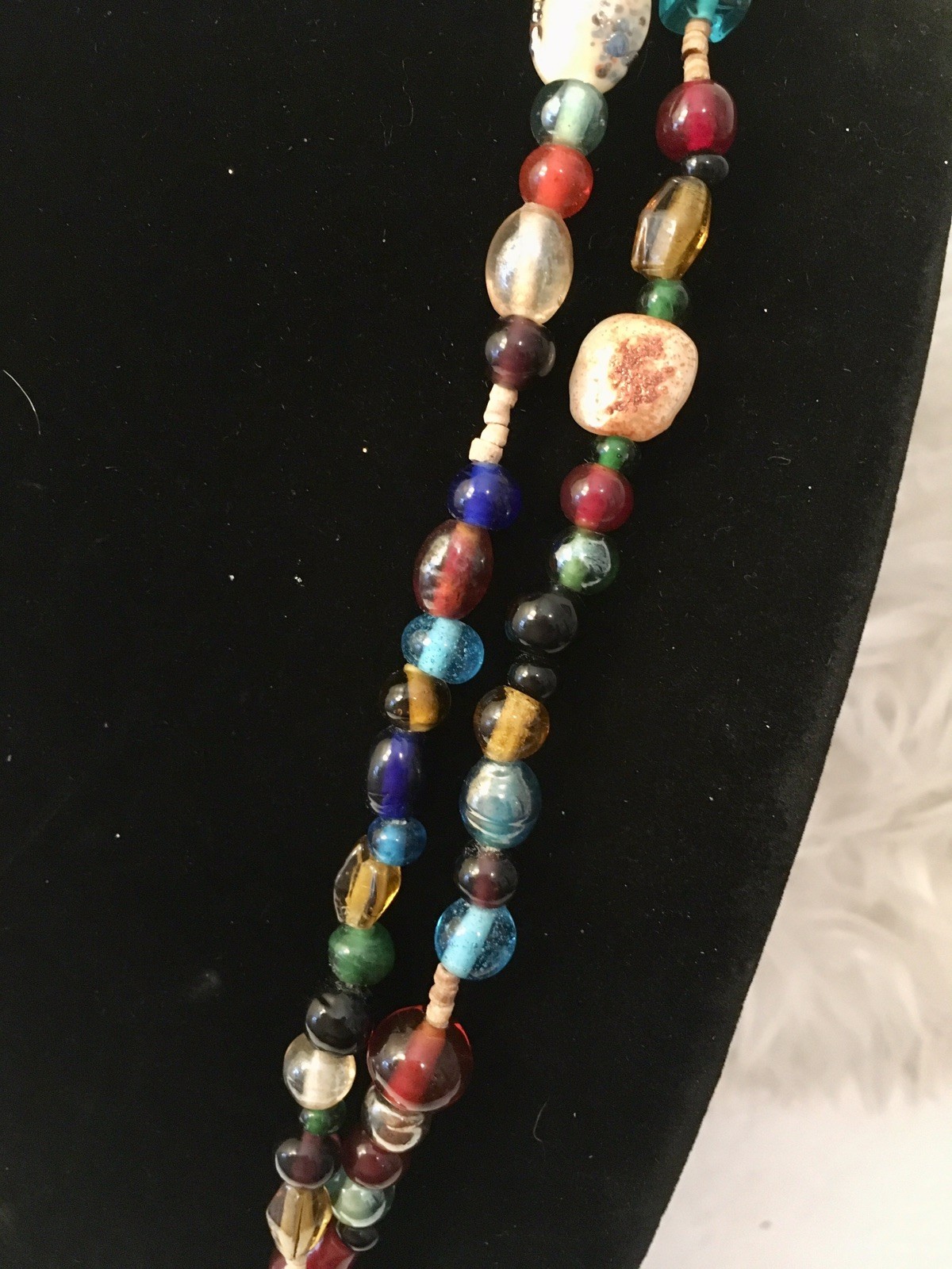 Italian Art Glass Beads In Multi Colors Various Shapes 58” Necklace Vintage