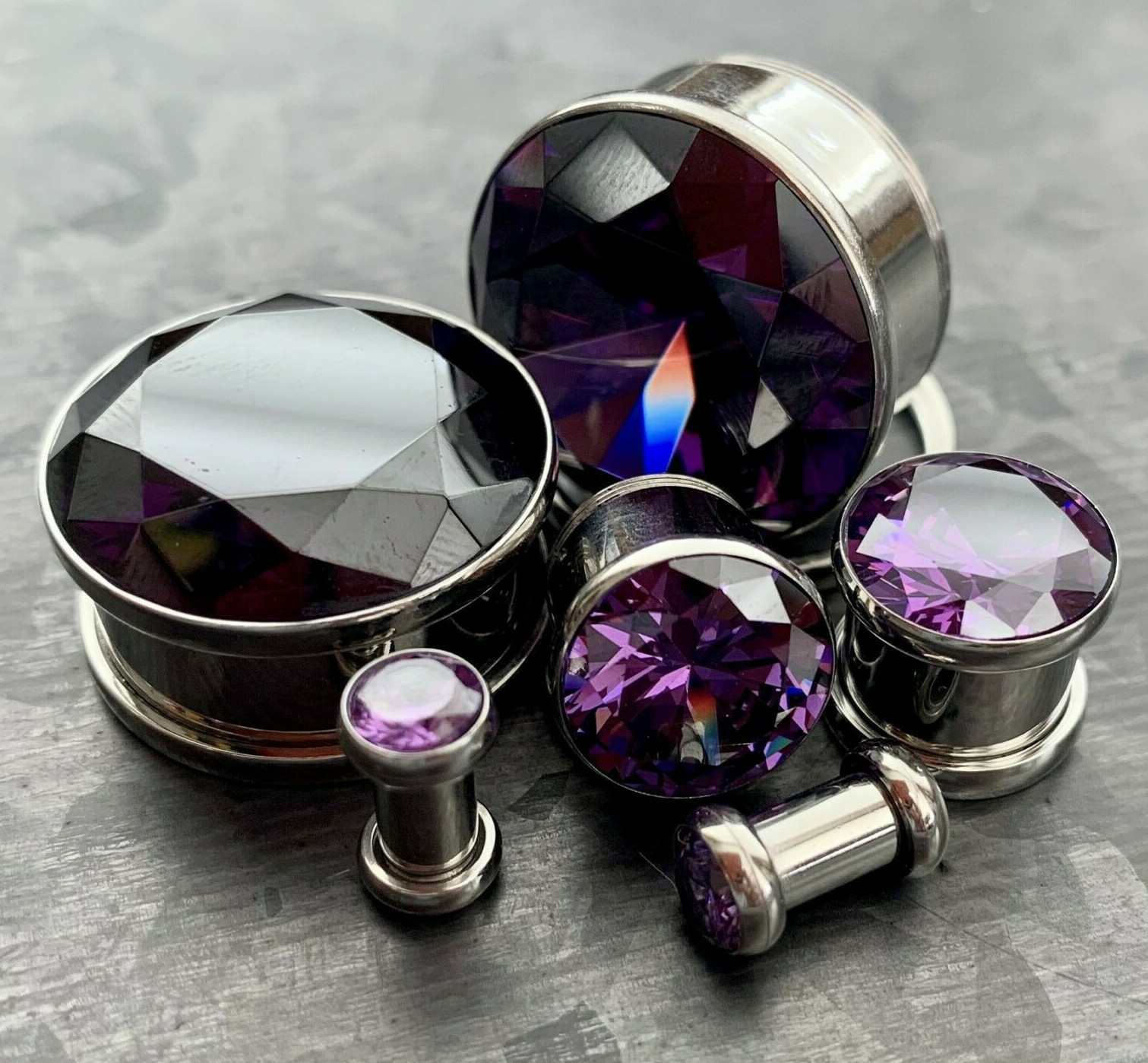 PAIR Large Purple Gem Screw Fit Tunnels Plugs Gauges – select size 6g up to 20mm