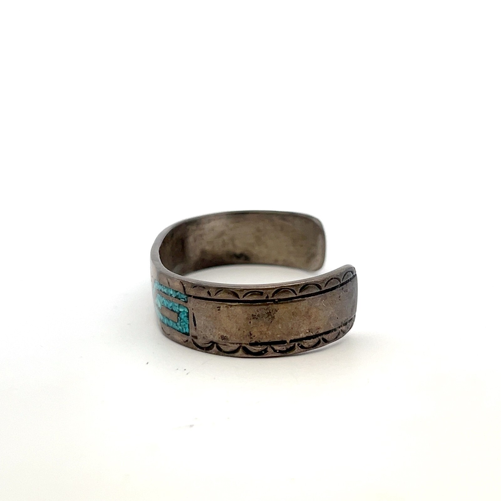 Silver Vintage Native Southwestern 13.4mm Inlaid Turquoise Cuff Bracelet