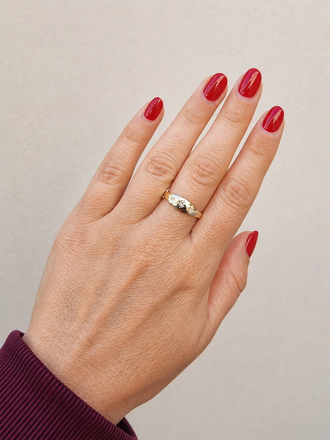 9k Solid Gold Starburst Signet Ring: Cubic Zirconia Polaris Ring