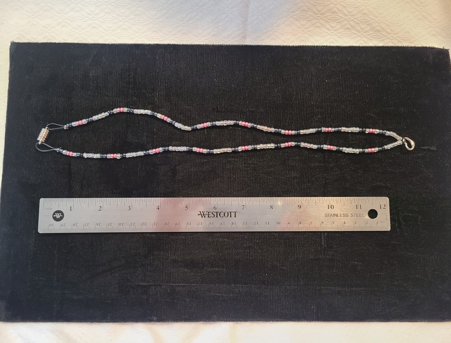 Pink Gray Clear Glass Beaded Necklace Handmade Lanyard Heart Charm
