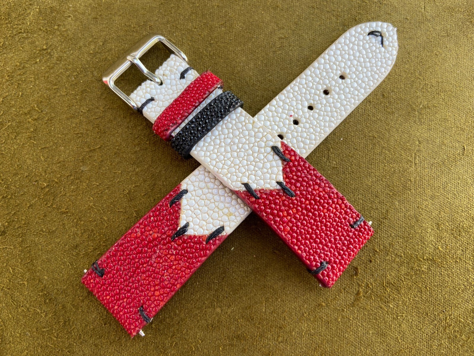 Red – White Stingray Watch Strap Band 16mm 18mm 19mm 20mm 21mm 22mm 24mm 26mm