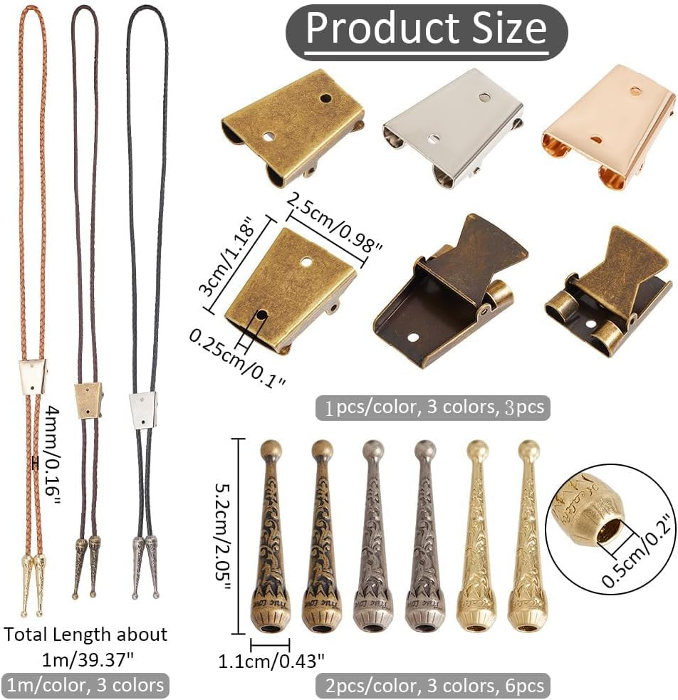Bolo Tie Making Kit with Alloy Cord Ends and Iron Slides Free Shipping