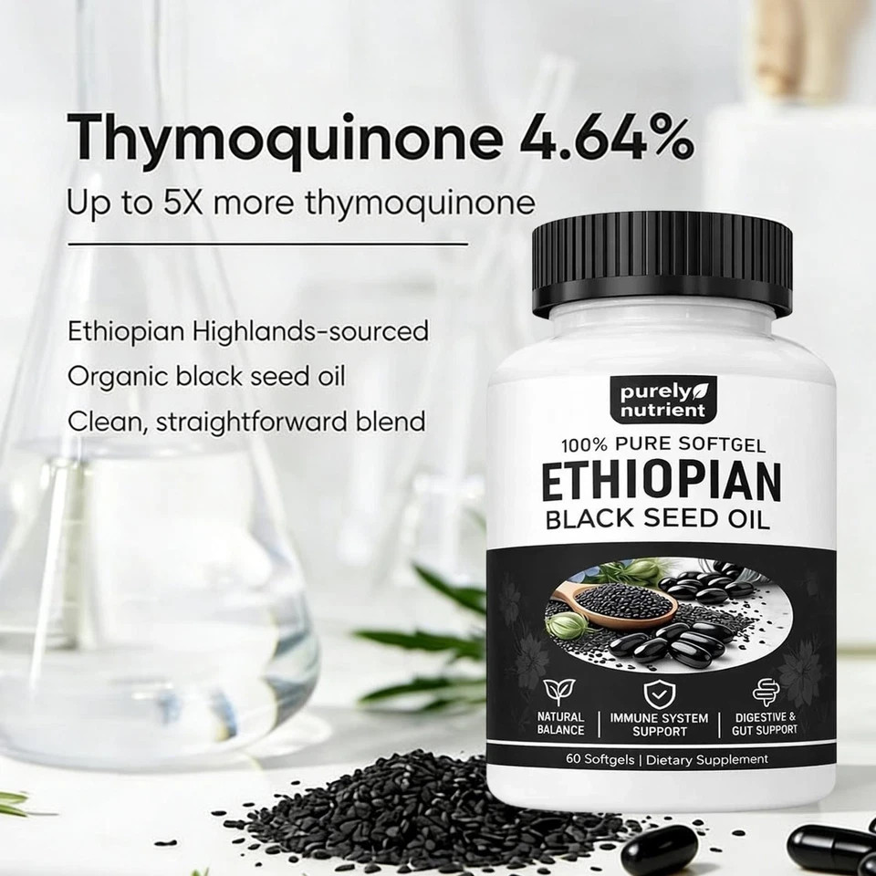 5 PACK Ethiopian Black Seed Oil Softgels 4.64% Thymoquinone Gluten-Free US STOCK