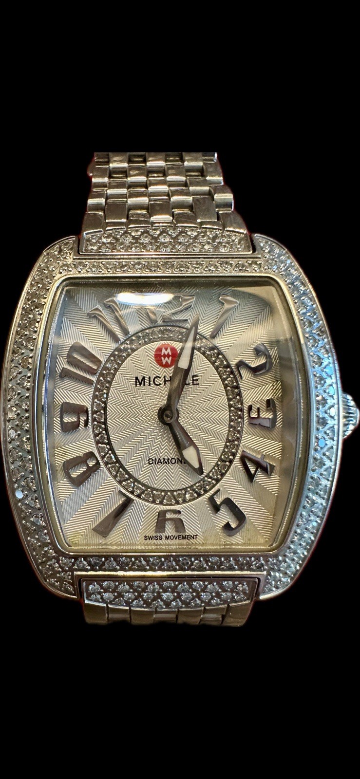 MICHELE Urban Mini Diamond Bezel Swiss Movement Sapphire SS Bracelet 50m