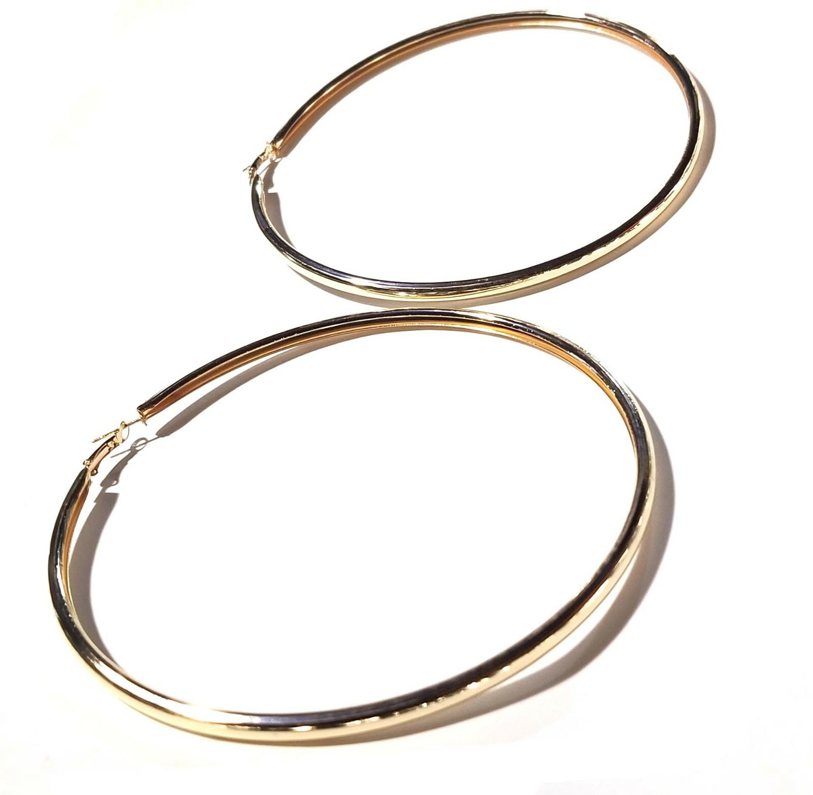 BIG HOOPS LARGE HOOP EARRINGS ROUND 4 INCH HOOPS TUBE SHINY SILVER OR GOLD TONE