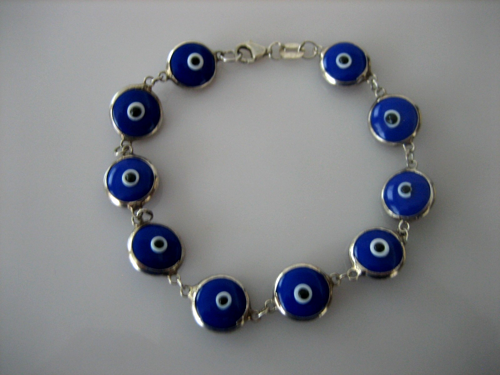 Sterling Silver 925 Dark Blue Evil Eye 7″ Tennis Link Bracelet