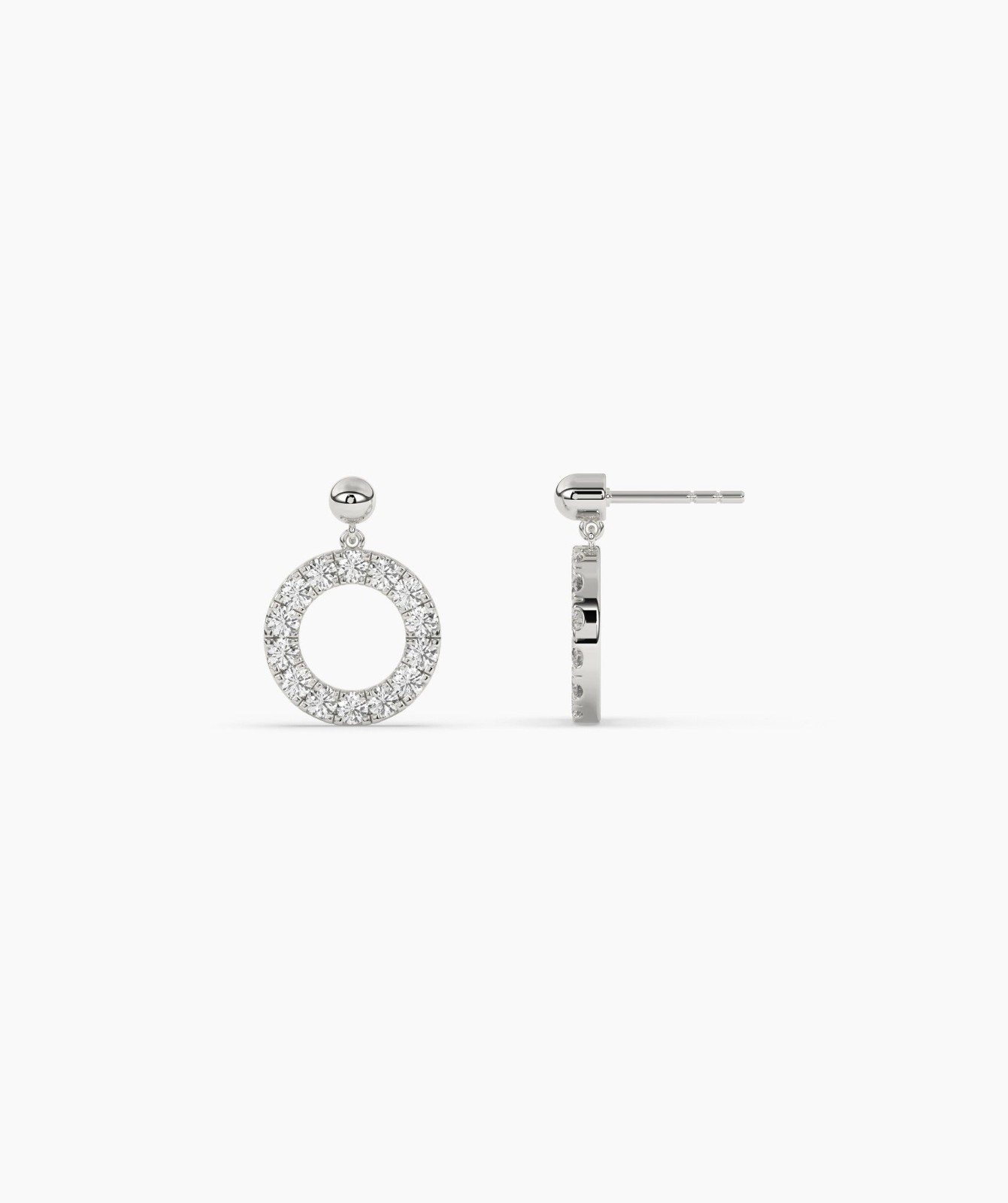 14K Gold Round Cut Lab Grown Diamond Open Circle Drop Earrings With Bead Stud