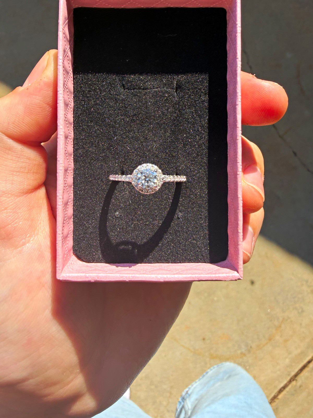 White Gold Round Moissanite Prong Set Engagement Ring Size 5 w/ Box