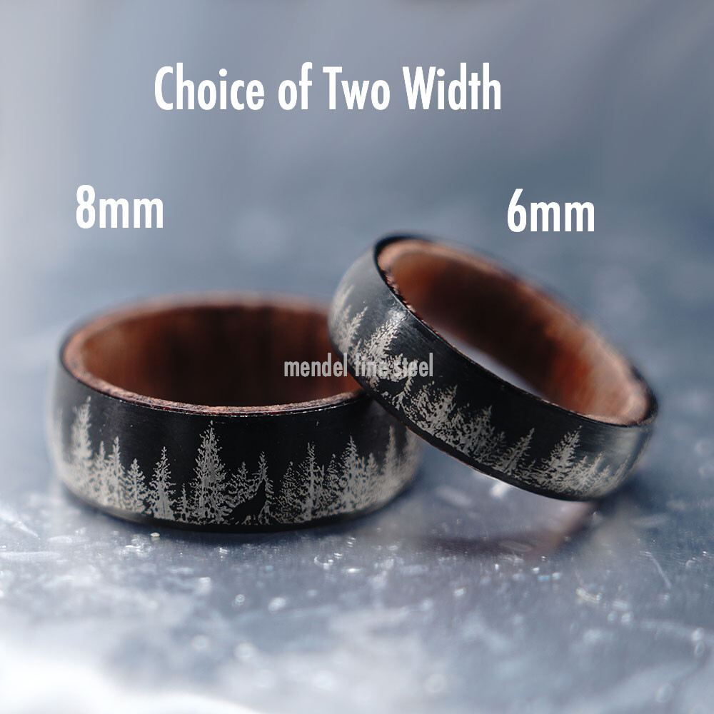MENDEL Mens Womens Black Wooden Wolf Band Ring Size 5 6 7 8 9 10 11 12 13 14 15