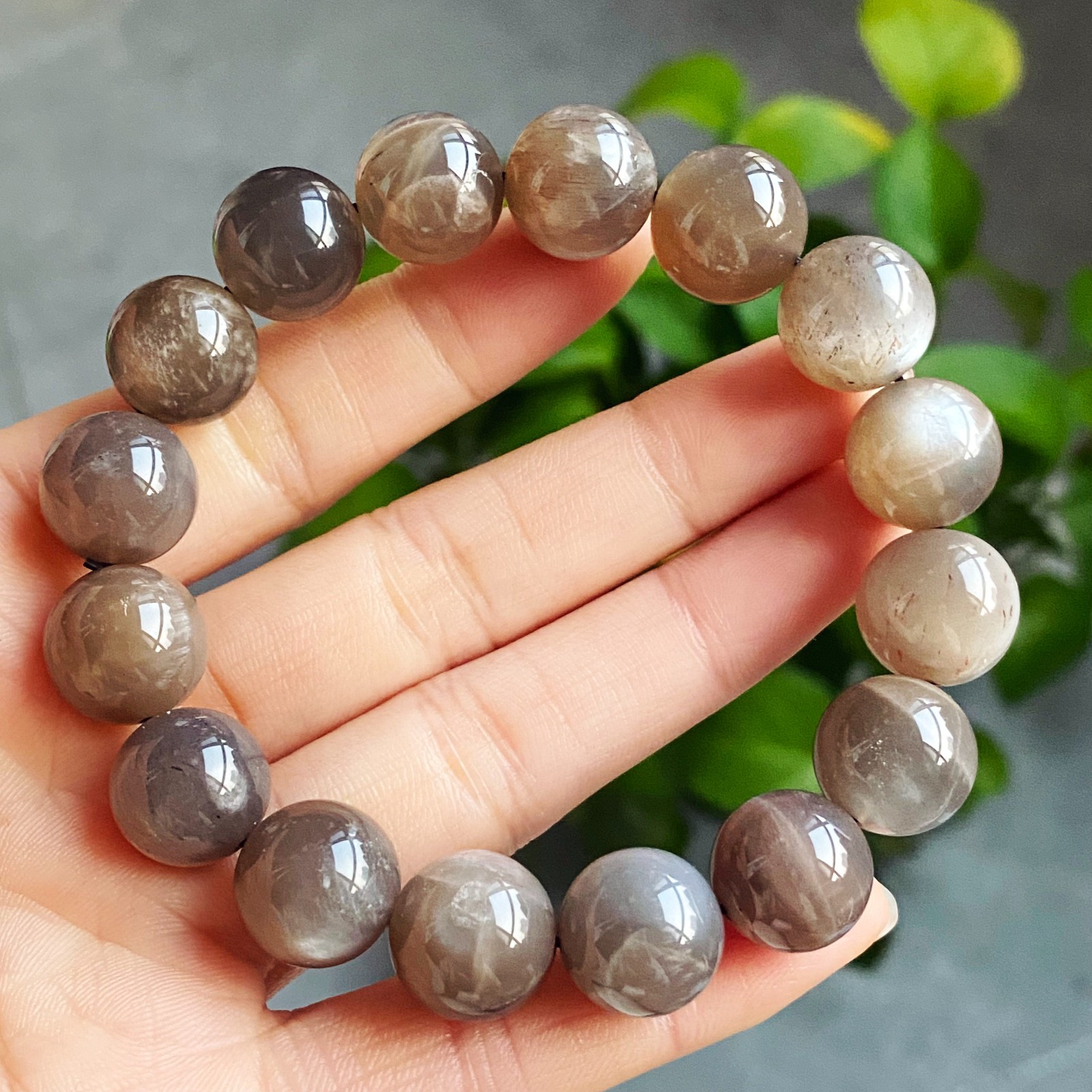 12.8mm Natural Black Sunstone Strong Light Crystal Beads Bracelet 2859