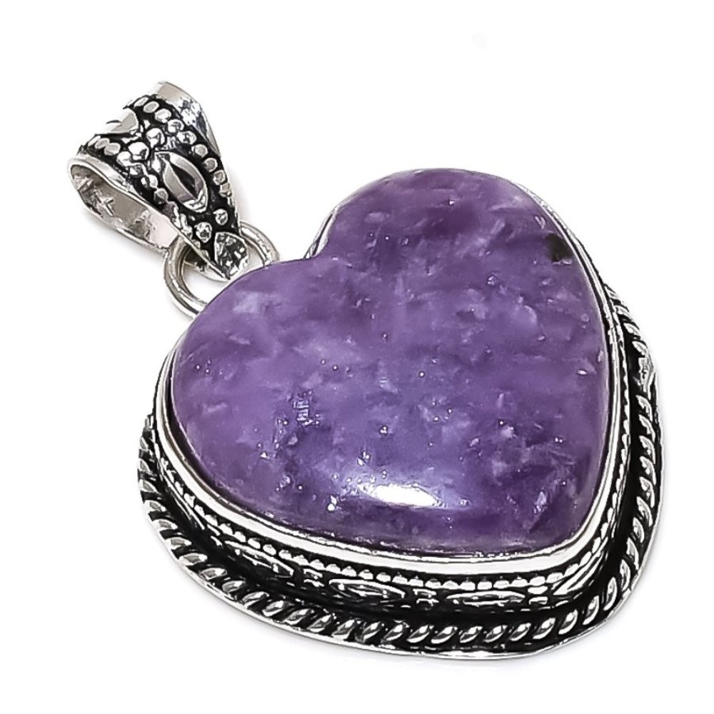 Natural Lepidolite Gemstone Handmade 925 Sterling Silver Pendant 1.69″ l866