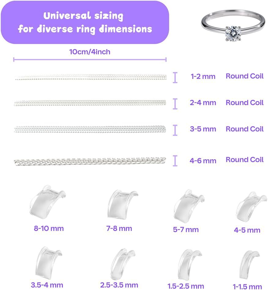Ring Size Adjuster for Loose Rings 12 Pack | Invisible Ring Guard Insert & Spira