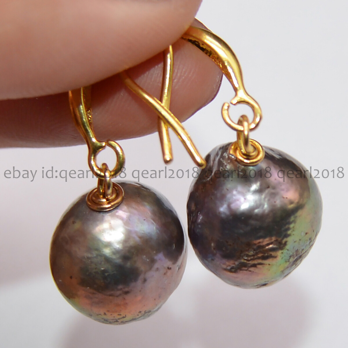 Huge 12-14mm Real Natural South Sea Baroque Black Edison Pearl Dangle Earrings
