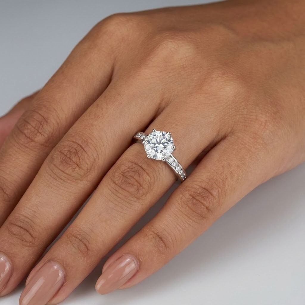 Engagement Ring Platinum Classic 2.52 Carat Round Lab-Grown Diamond H VS1