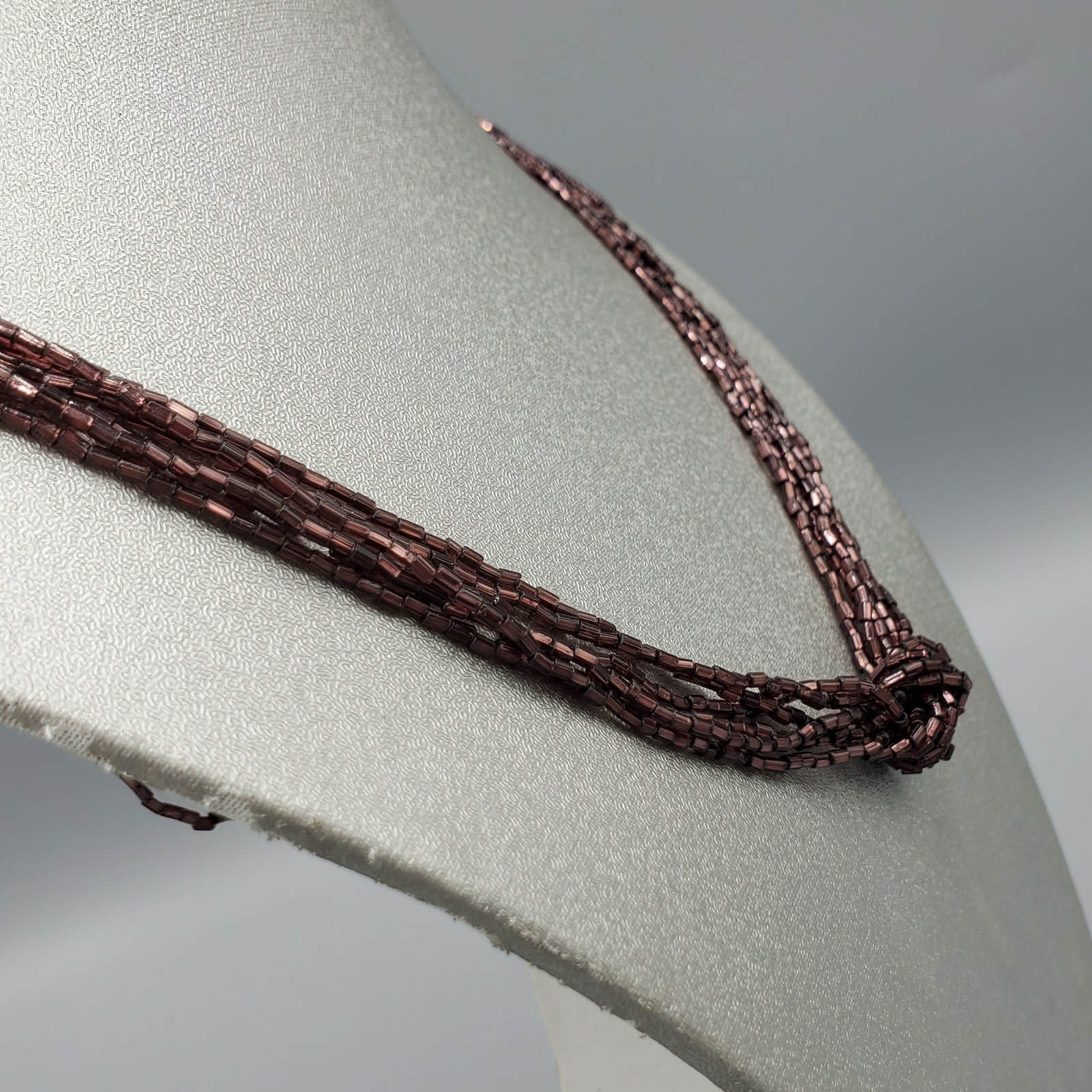 Purple Brown Plum Glass Tube Bead 6 Strand Knot Torsade Necklace 17″