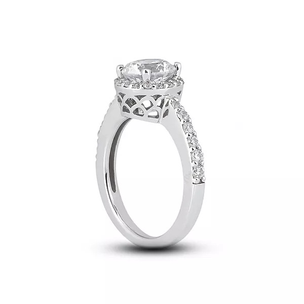 14K Gold Side Stone Engagement Ring Halo 1.89 CT Round Lab-Grown Diamond G VS1