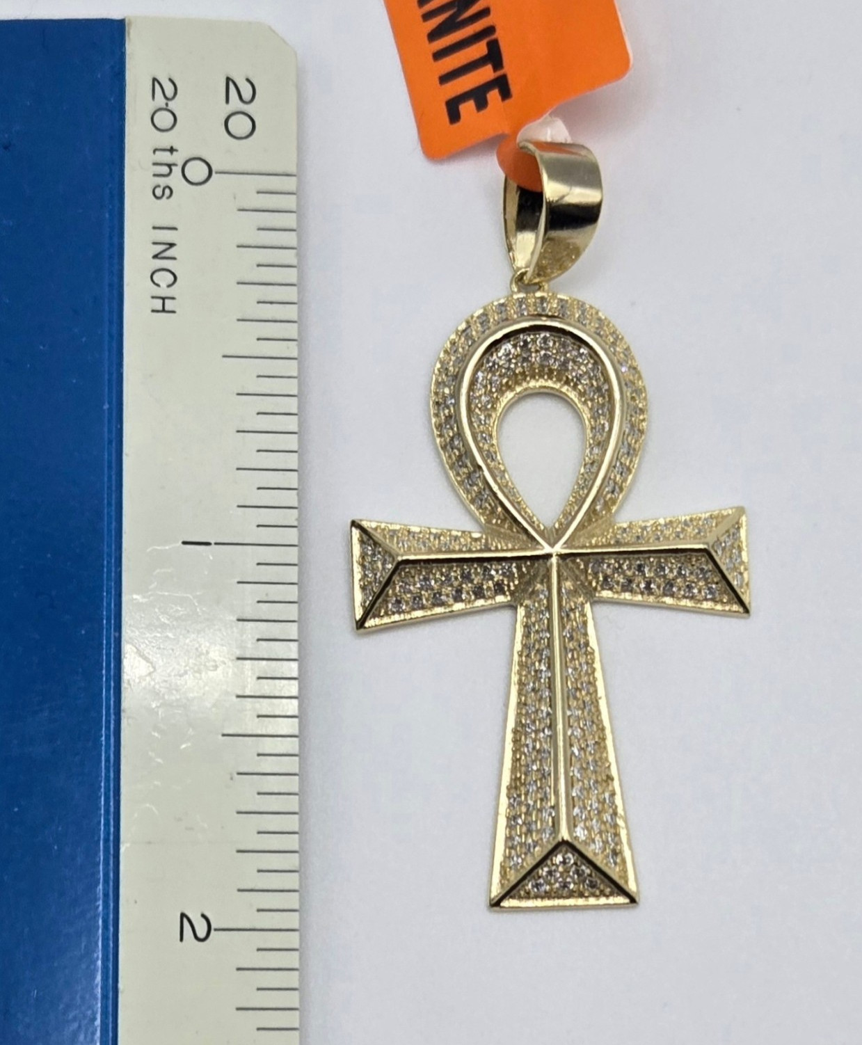 Solid 925 Sterling Silver MOISSANITE 2.0ctw PENDANT Ankh Cross, 14k Gold Vermeil