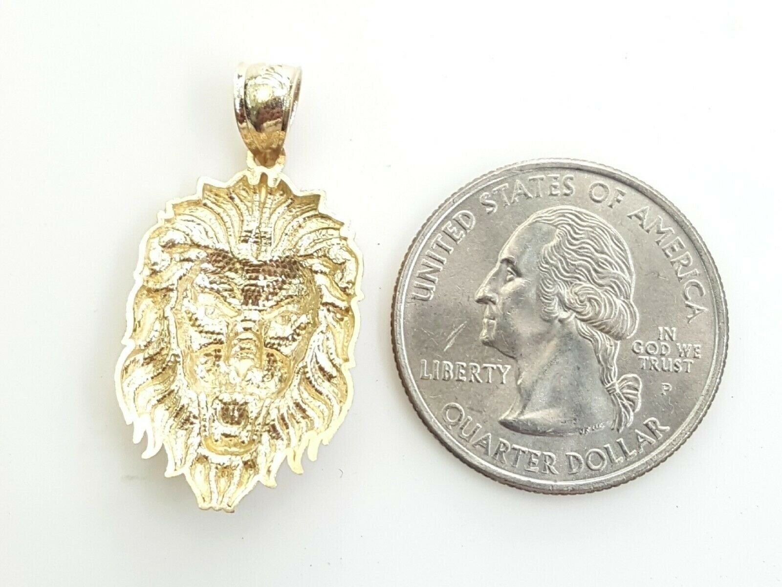 14k yellow solid Gold lion Leo head face Pendant charm fine gift jewelry 2.9g