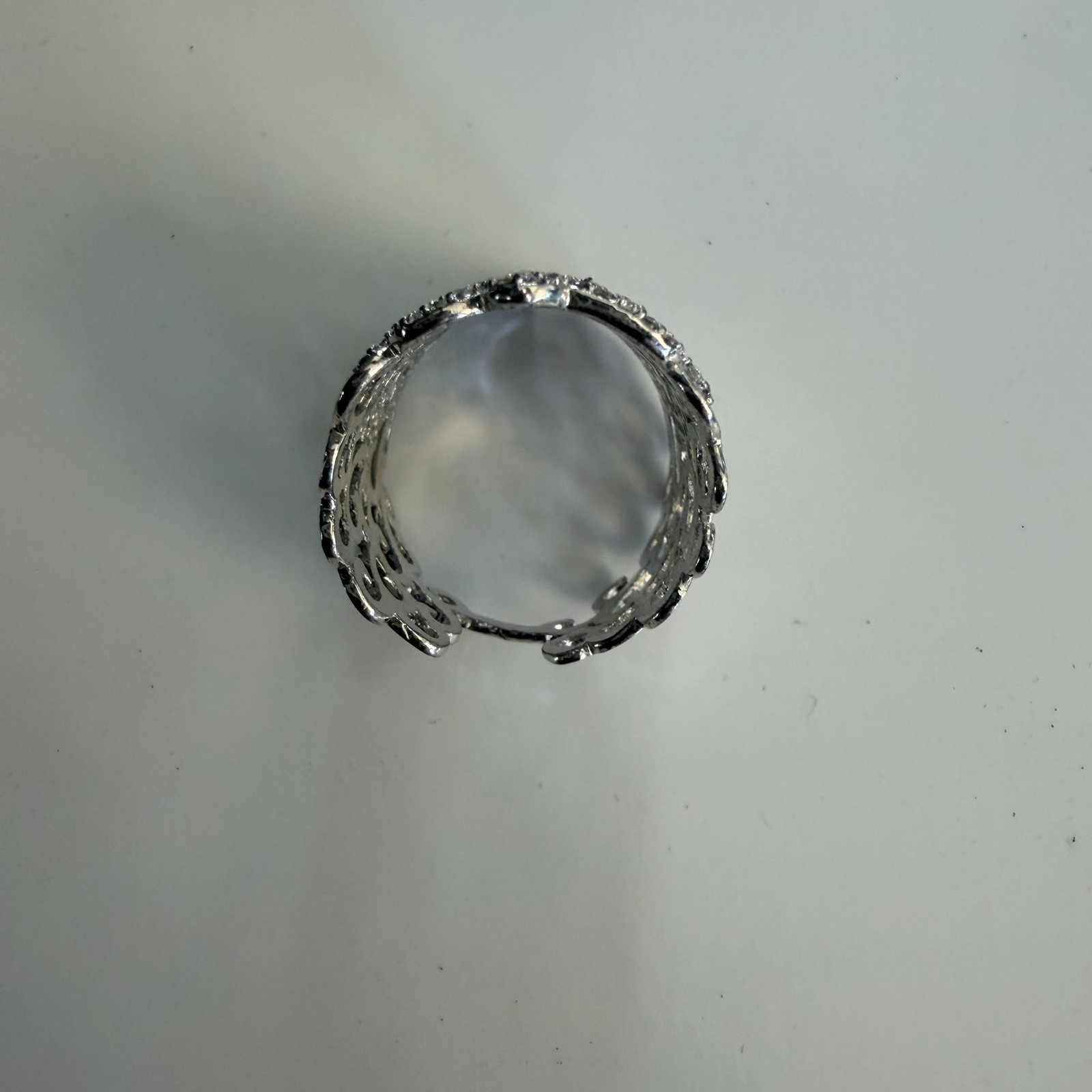 Silver Tone Rhinestone Full Finger Cocktail Ring Size 8 Filigree Statement Bling