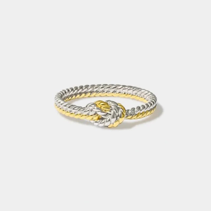 Dainty Two-Tone Rope Knot Twist Band Stacking Ring in 925 Sterling Silver