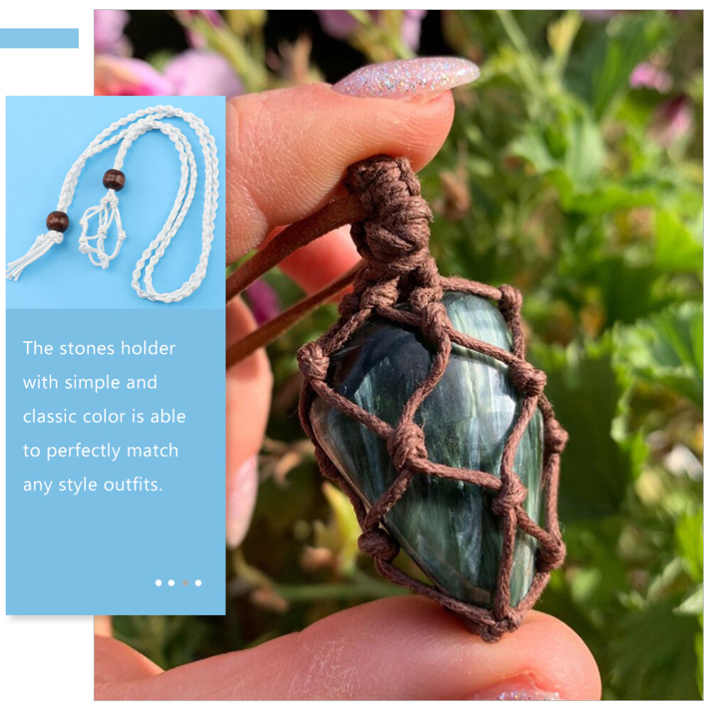 6PCS Cord Stone Necklace Holders Woven Stone Holder Crystal Necklace Holders