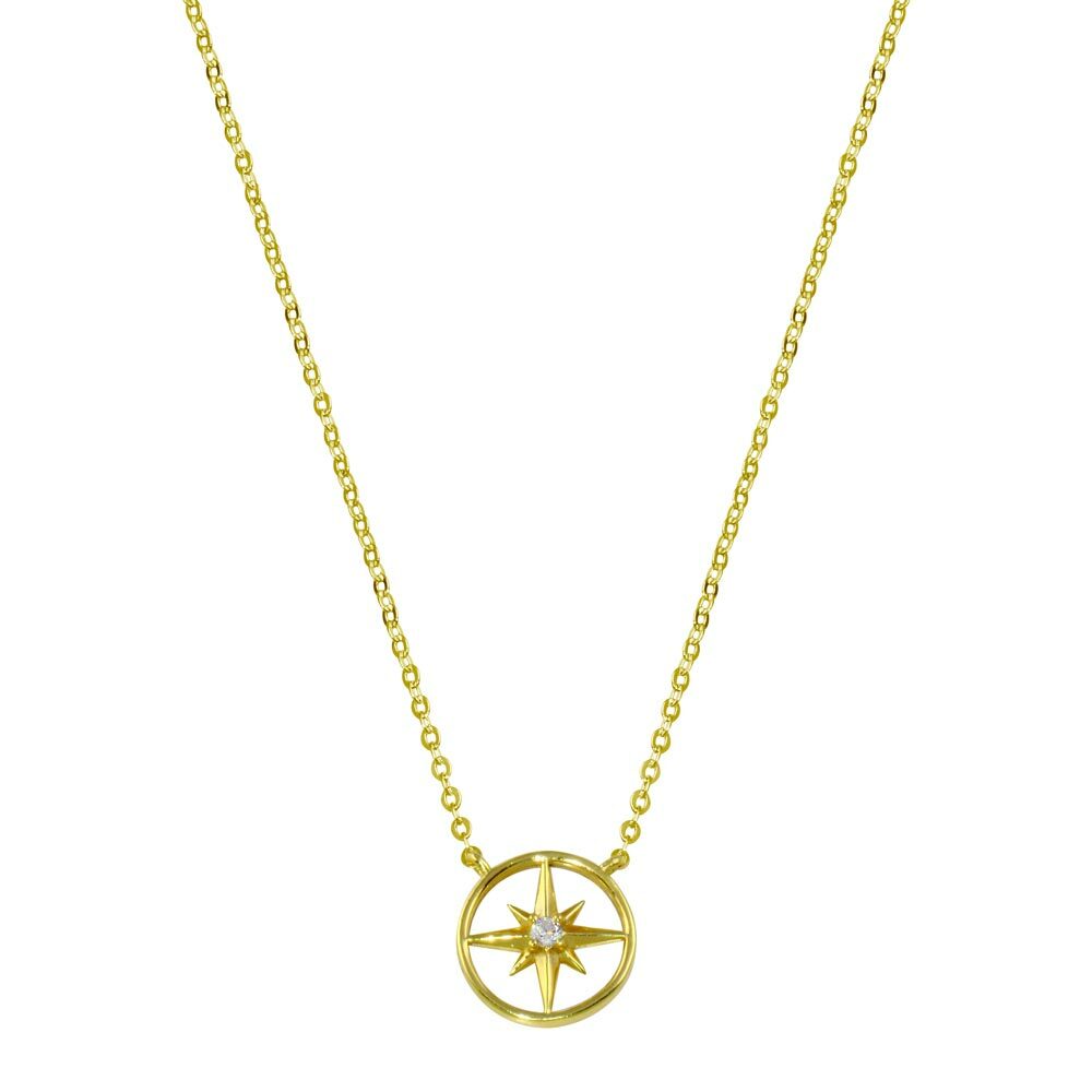 14K YELLOW GOLD OVER 925 STERLING SILVER NORTHERN STAR NECKLACE W/ LAB DIAMOND