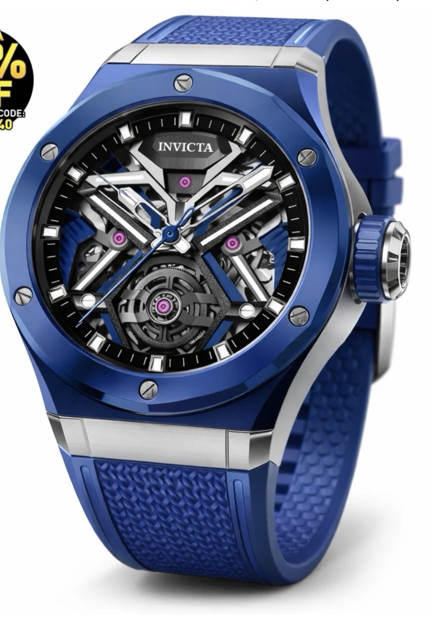 Invicta Celestial Orbitha Men’s Automatic Skeleton Dial Watch 45mm Blue Rubber