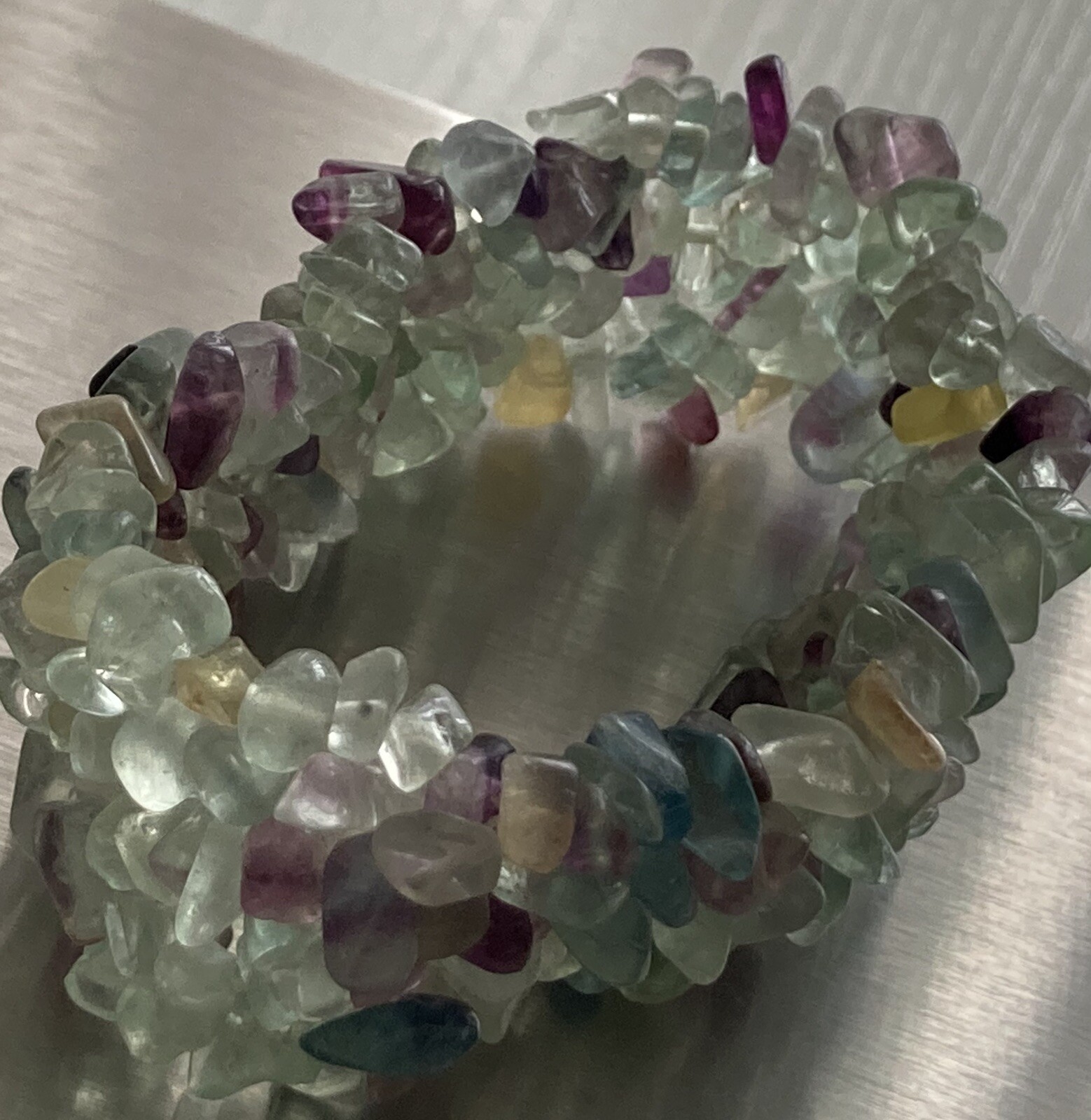 Vintage Amethyst, Quartz & Chrysoprase Wide Stretch Bracelet 6.5in Lovely 63.54g