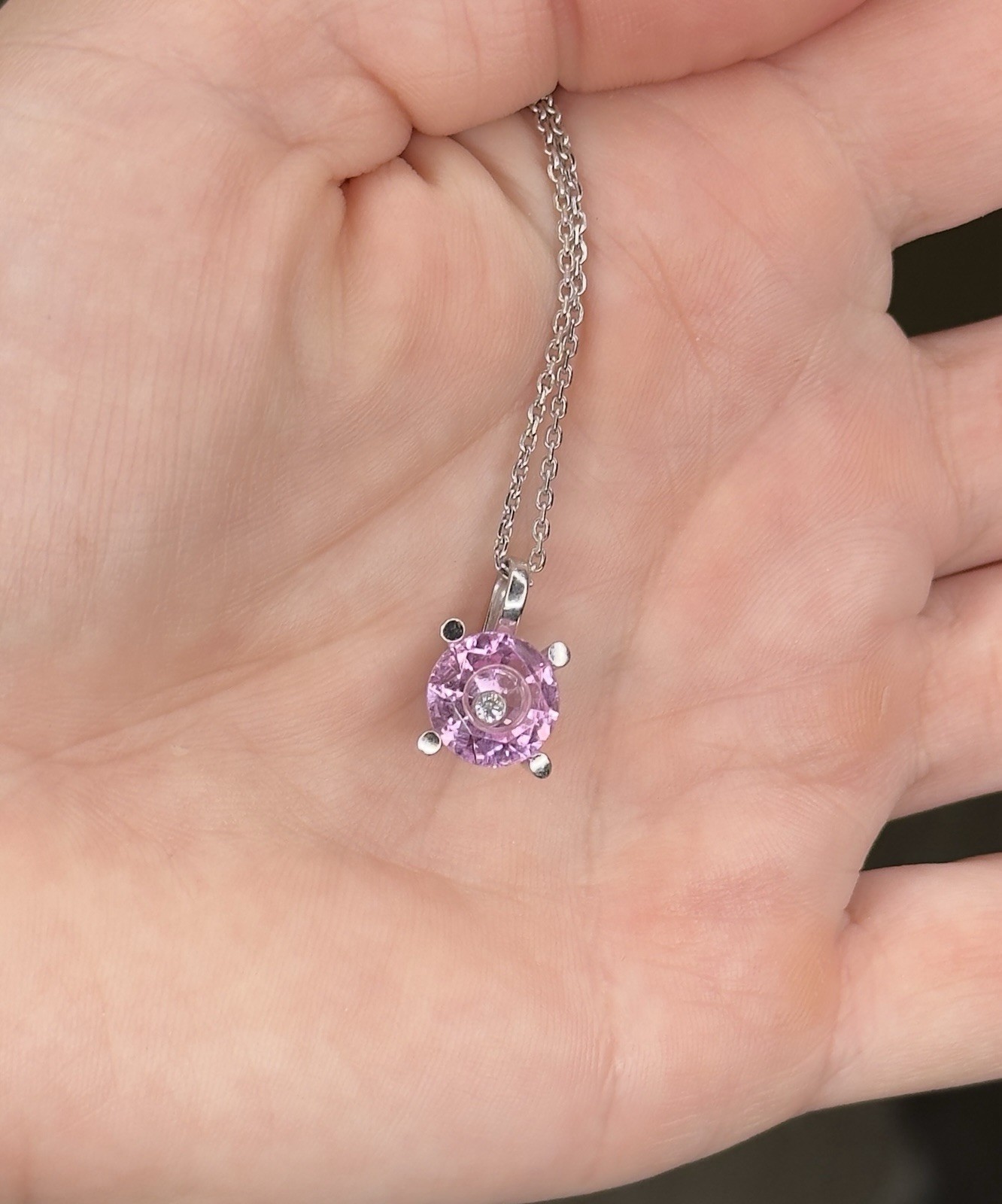 Chopard “So Happy” Pink Crystal Floating Diamond 18K White Gold Necklace