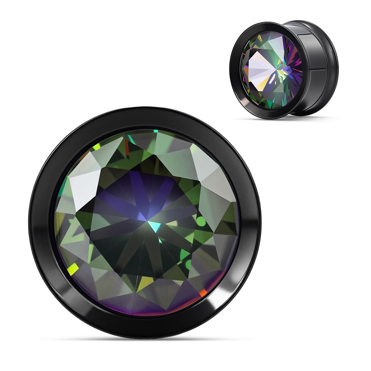 Ear Gauges Plugs Stainless Black Crystal Ear Plugs Screw Back Tunnel Expander…