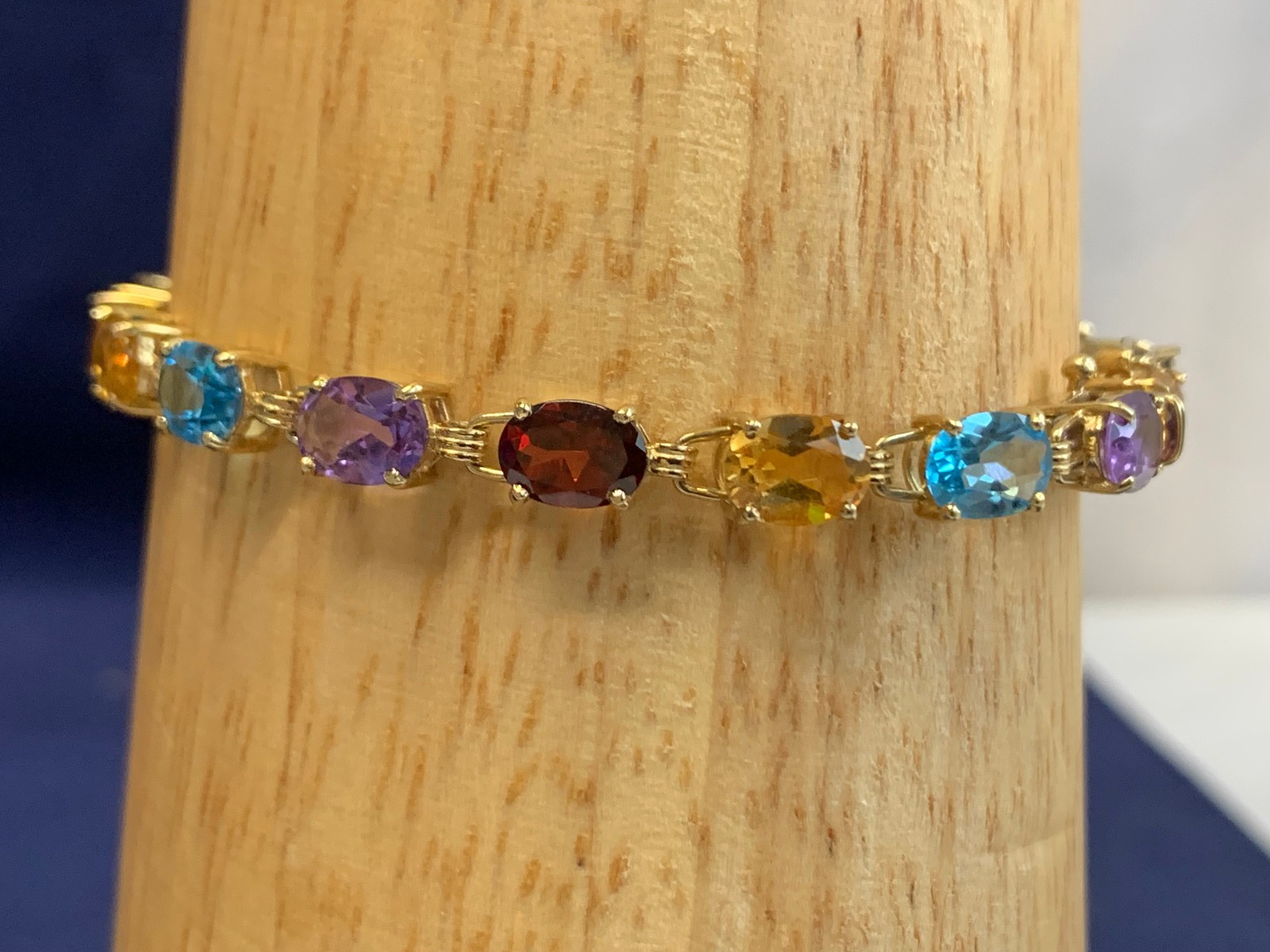 10K Yellow Gold Bracelet 7.69g Fine Jewelry 7″ Multicolor Stones *READ*